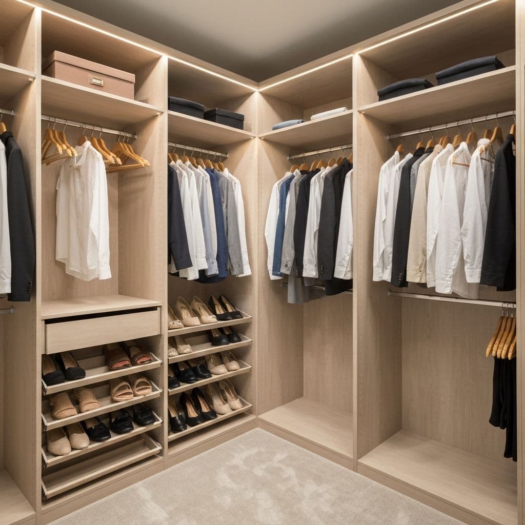 Wardrobe Room Storage by T Lefort Carpentry in Hertfordshire